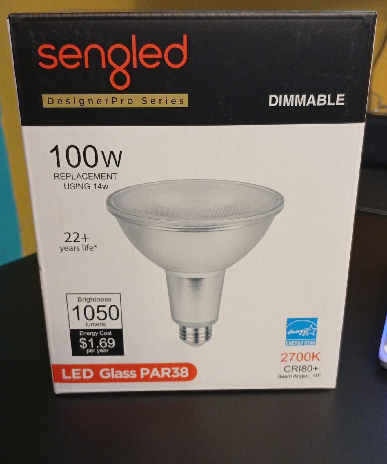 Bombilla LED PAR38, vidrio Sengled regulables 100 W, 1050 lm.