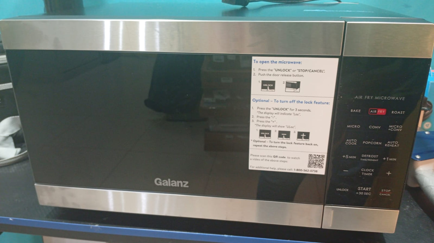 Microondas Galanz con freidora de aire, 0.9 pies, 900V, acero inox.