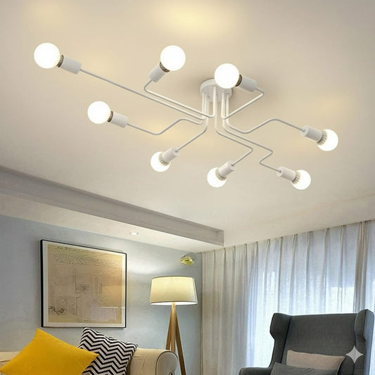 Lámpara de techo, vintage, de 8 luces E27, de metal COLOR BLANCO.