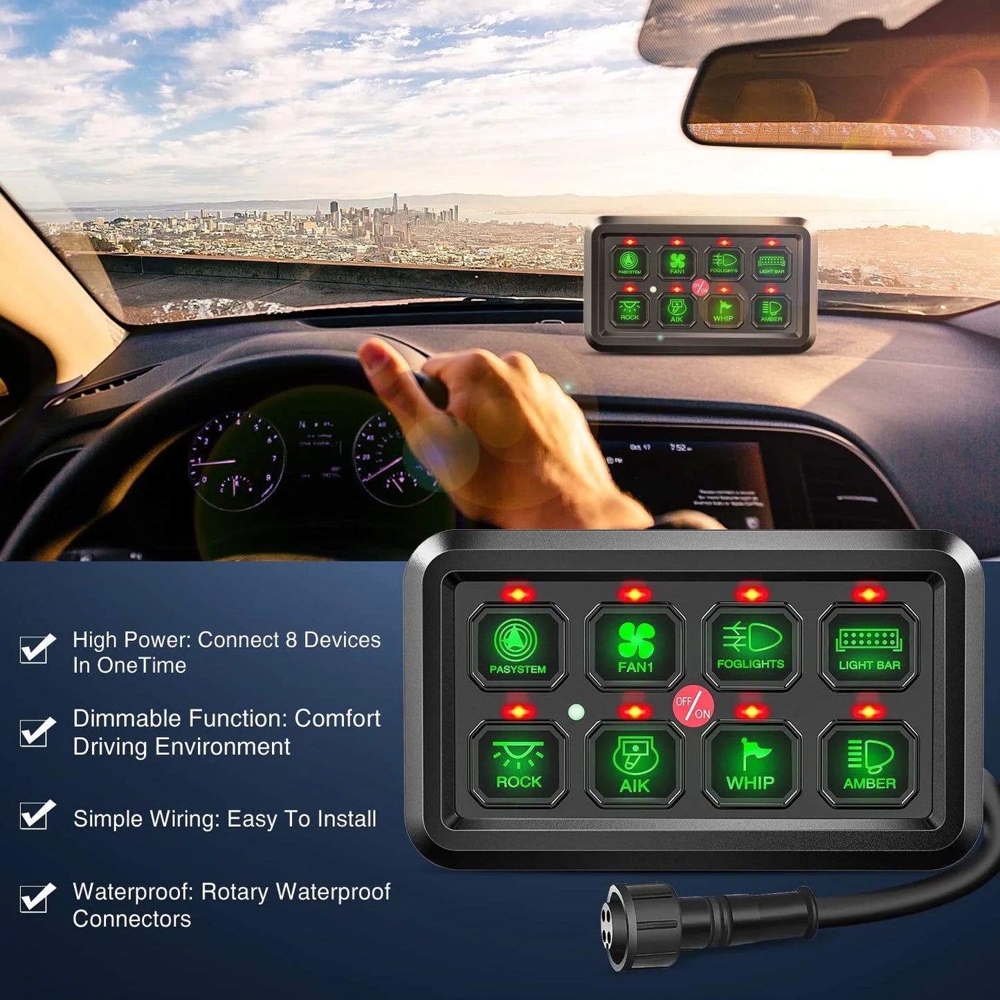 Panel de interruptores Nilight de 8 vías (USADO)