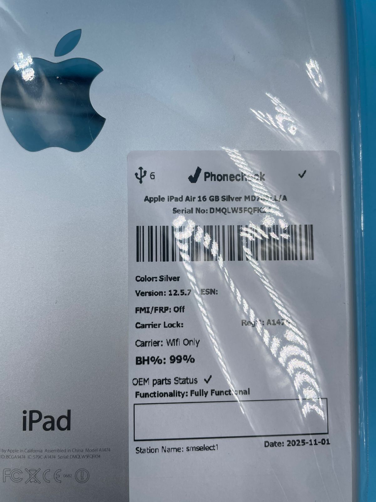 Apple iPad Air MD788LL/A (16GB, Wi-Fi, plateada) 1st generación.(USADA)
