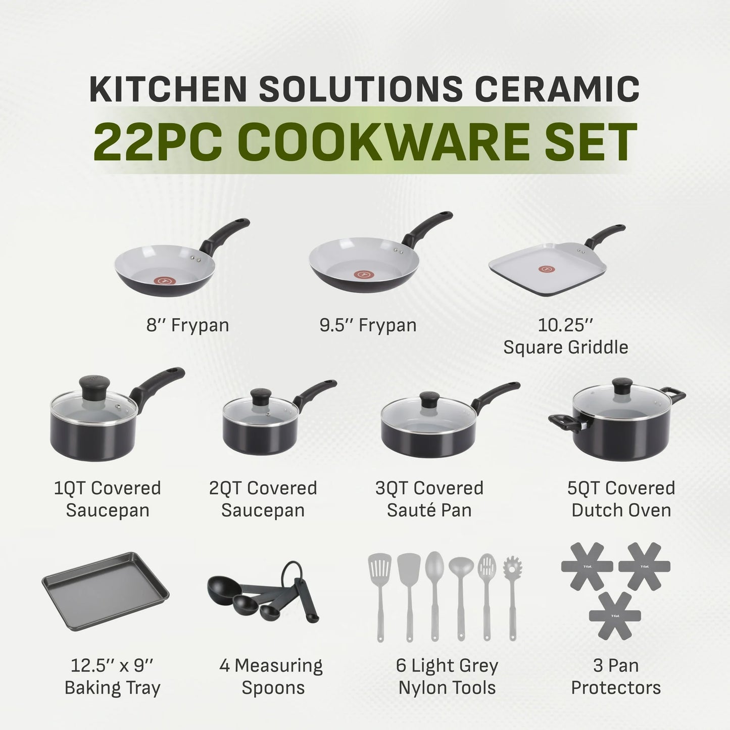 T-fal Kitchen Solutions Cerámica, Utensilios de Cocina de 22 Piezas,