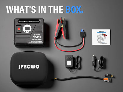 Arrancador de batería para coche JFEGWO CS02-3000A con compresor de aire