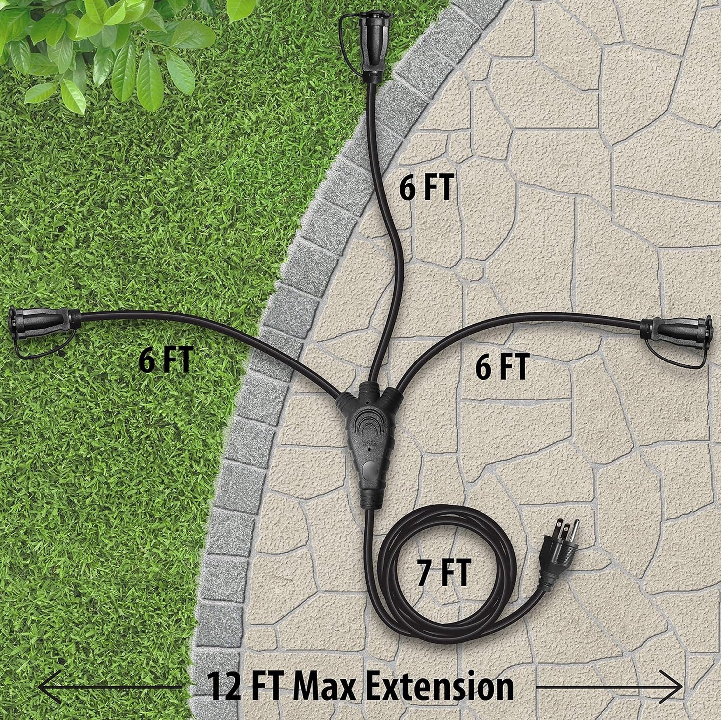 Cable de extensión de 3 direcciones 14/3 de 1 a 3 divisores de múltiples tomas.