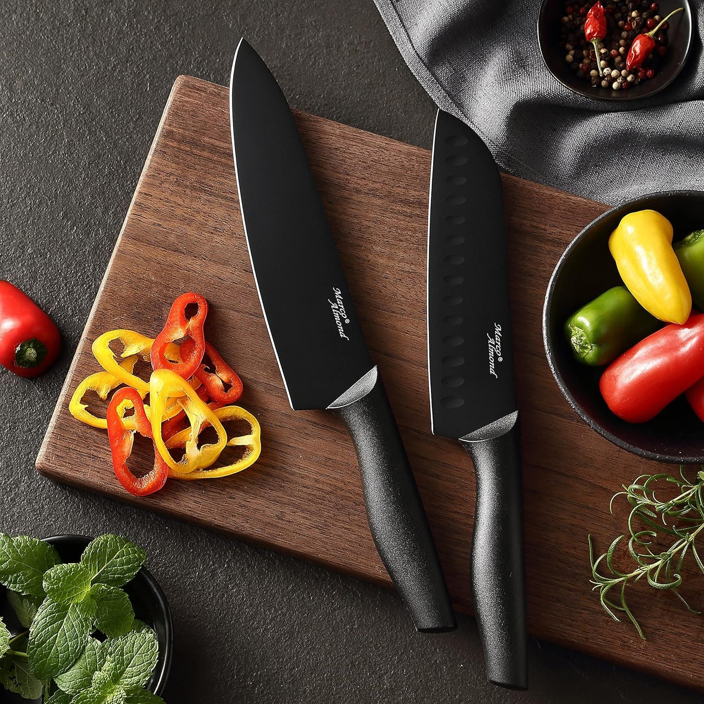 Juego de cuchillos de cocina de 12 piezas, 6/6, Marco Almond.