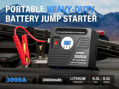 Arrancador de batería para coche JFEGWO CS02-3000A con compresor de aire