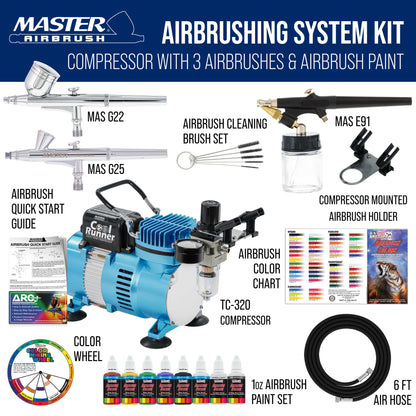 Kit de aerógrafo Master Airbrush con compresor, tres pistolas y set de pintura acrílica — vista 3