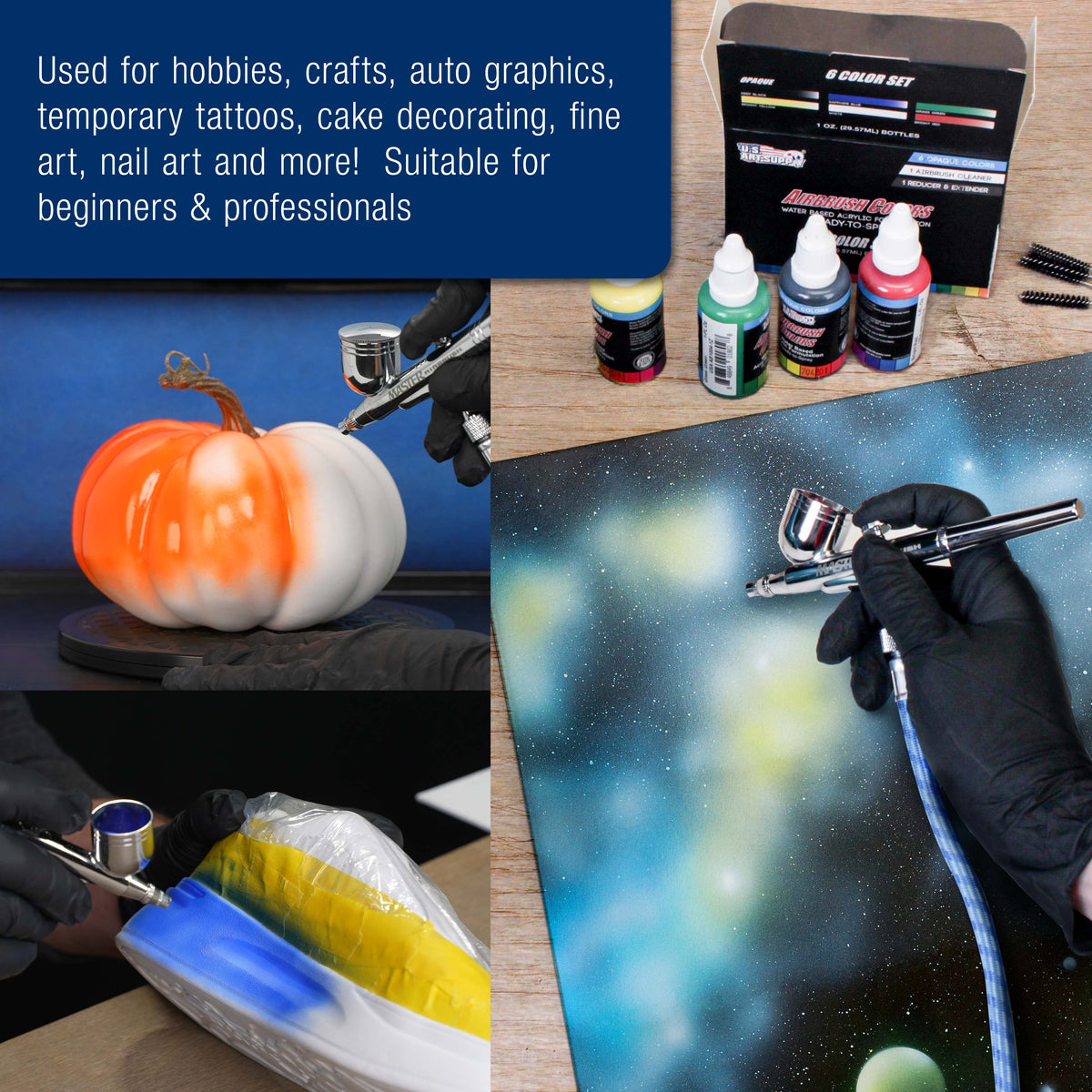 Kit de aerógrafo Master Airbrush con compresor, tres pistolas y set de pintura acrílica — vista 6