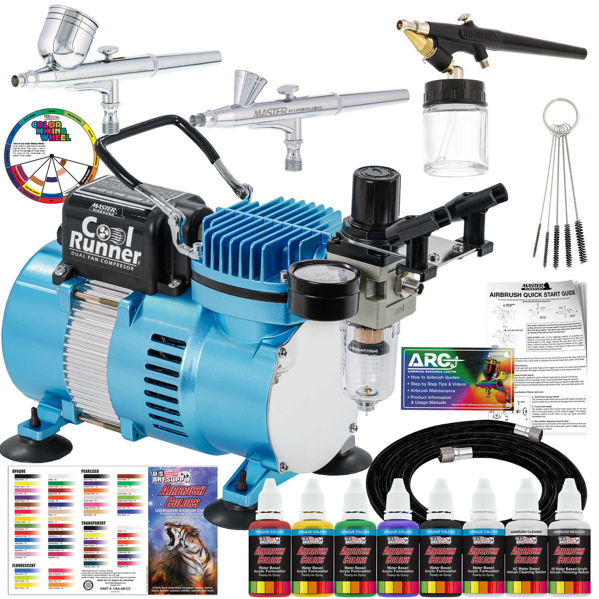 Kit de aerógrafo Master Airbrush con compresor, tres pistolas y set de pintura acrílica