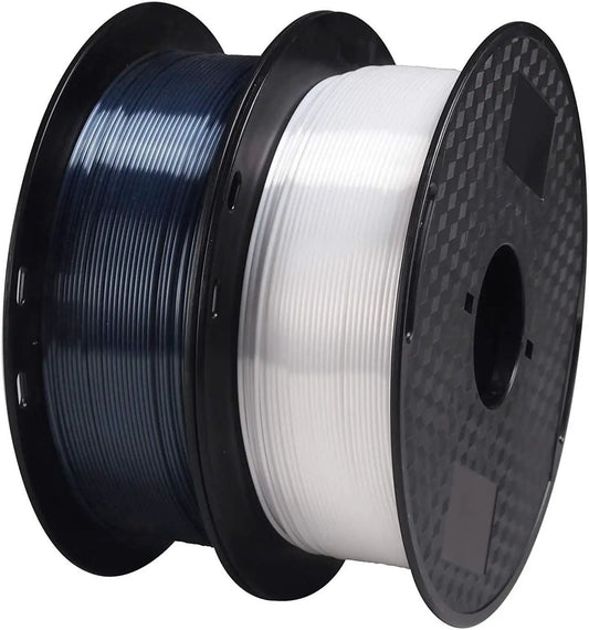 Paquete de filamento PLA 2 en 1 para impresora 3D, blanco brillante y negro.