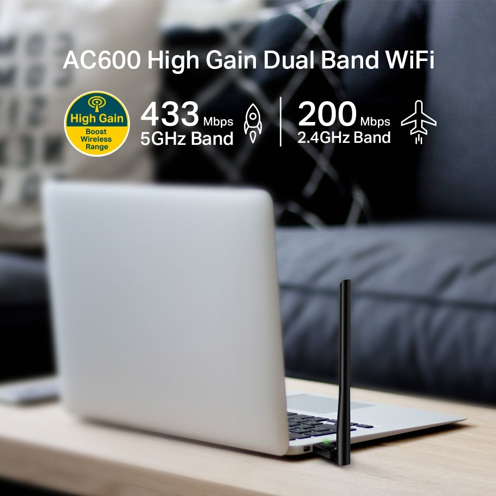 Adaptador USB de banda dual inalámbrico de alta ganancia AC600