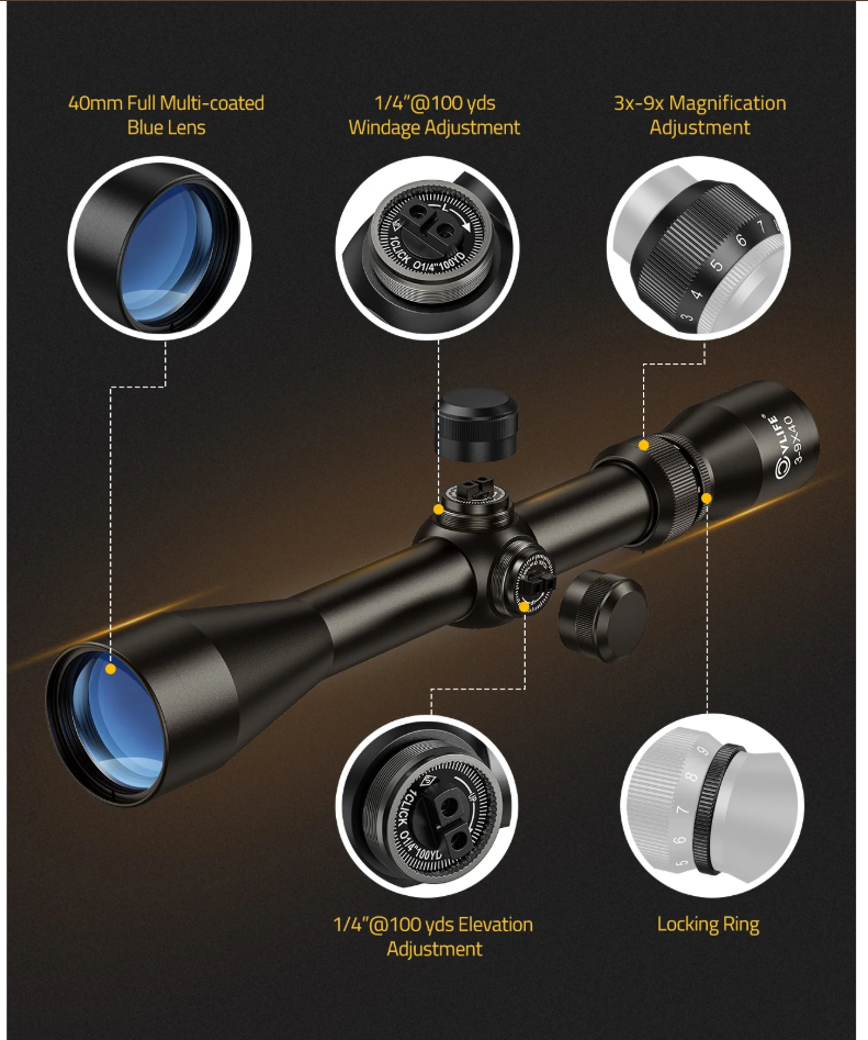 Mira Deportiva Cvlife 3-9x40 Optics R4 Retícula Crosshair Soportes Libres.