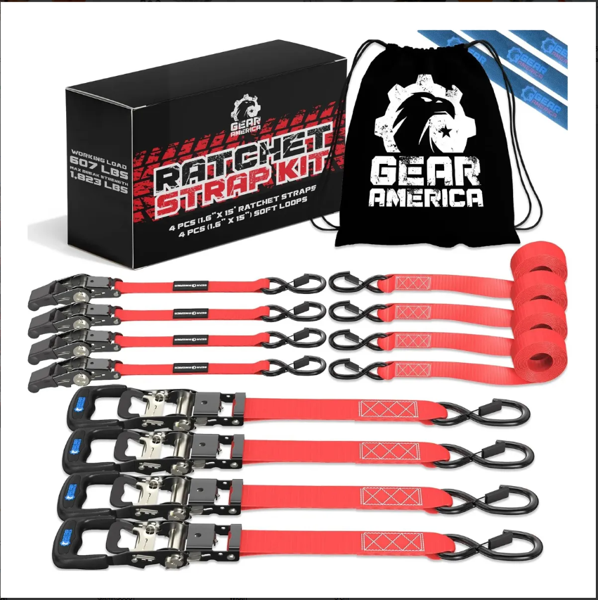 Eslingas con Matraca y correas Gear America, 4 Pzas 1.6 pulgadas