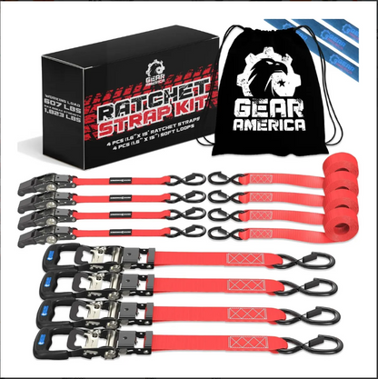 Eslingas con Matraca y correas Gear America, 4 Pzas 1.6 pulgadas
