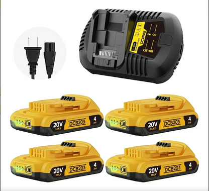 Baterías y cargador Velgonyx, 4ah para Dewalt DCB203 20v, 4 Pack
