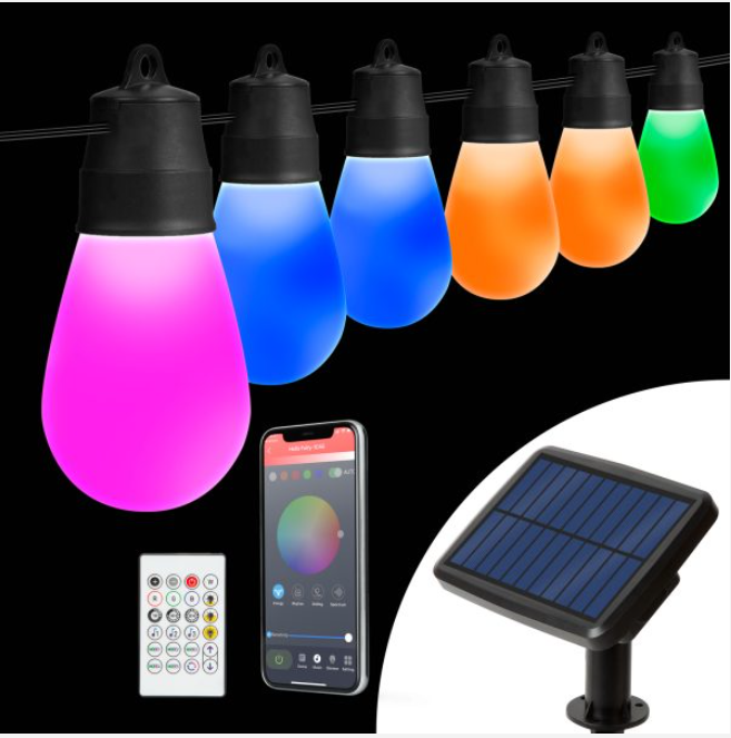 Guirnalda de luces solares inteligentes, 15 focos, control remoto.