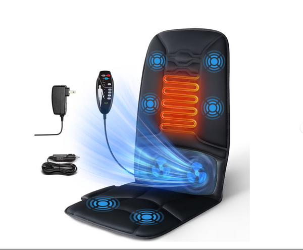Masajeador de espalda, calor y frío, 6 motores vibratorios y 2 ventiladores.