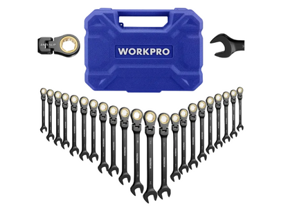 Juego de llaves de trinquete Workpro de 22 piezas, cabezal flexible de 180°.