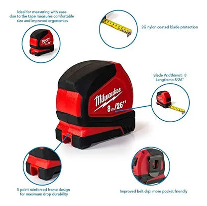 Cinta Métrica Milwaukee Profesional 8m 26 Pies Compacta