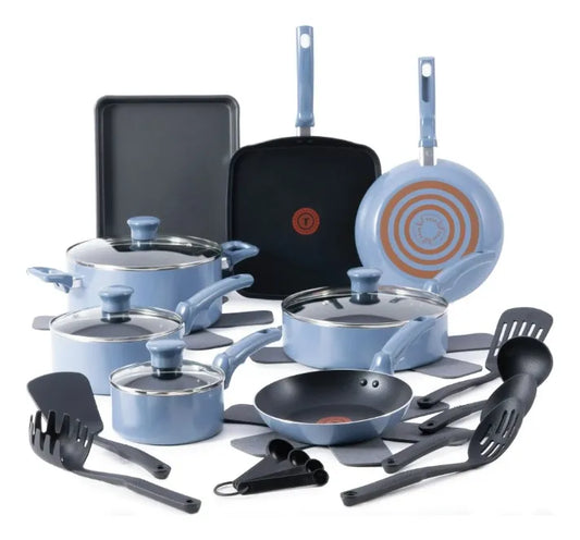 Batería de Cocina T-fal Azul Claro con 22 Piezas. (DETALLE)