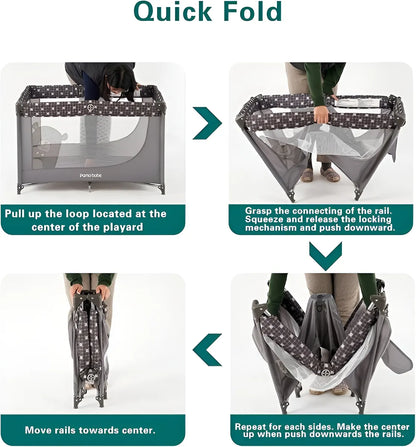 Corral Plegable Para Bebé Con Delgada Colchoneta Gris Café Pamo Babe
