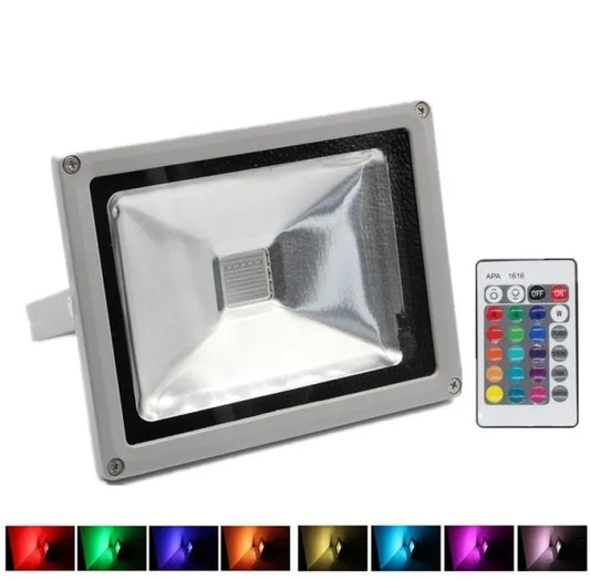 Luz de inundación LED, RGB de 50 W, control remoto, (DETALLE).