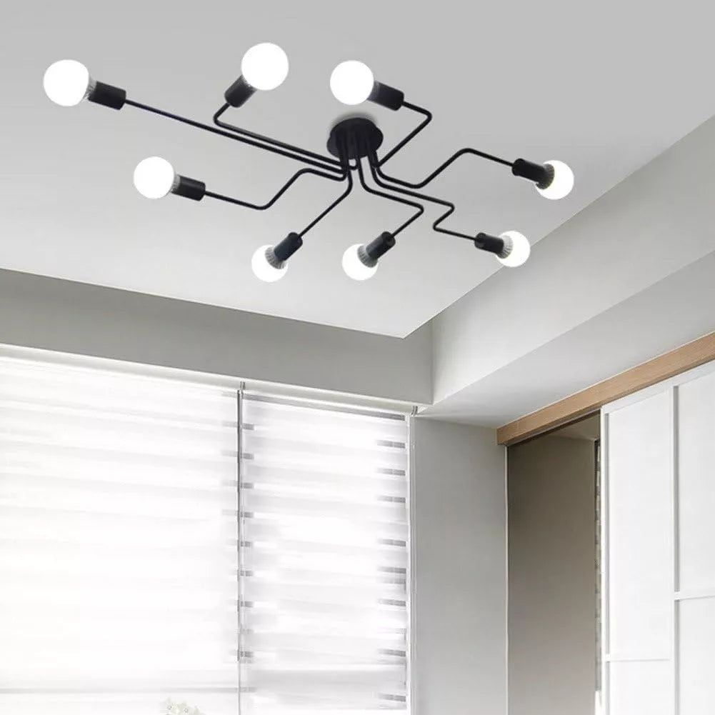 Lámpara de techo, vintage, de 8 luces E27, de metal semi-empotrado.