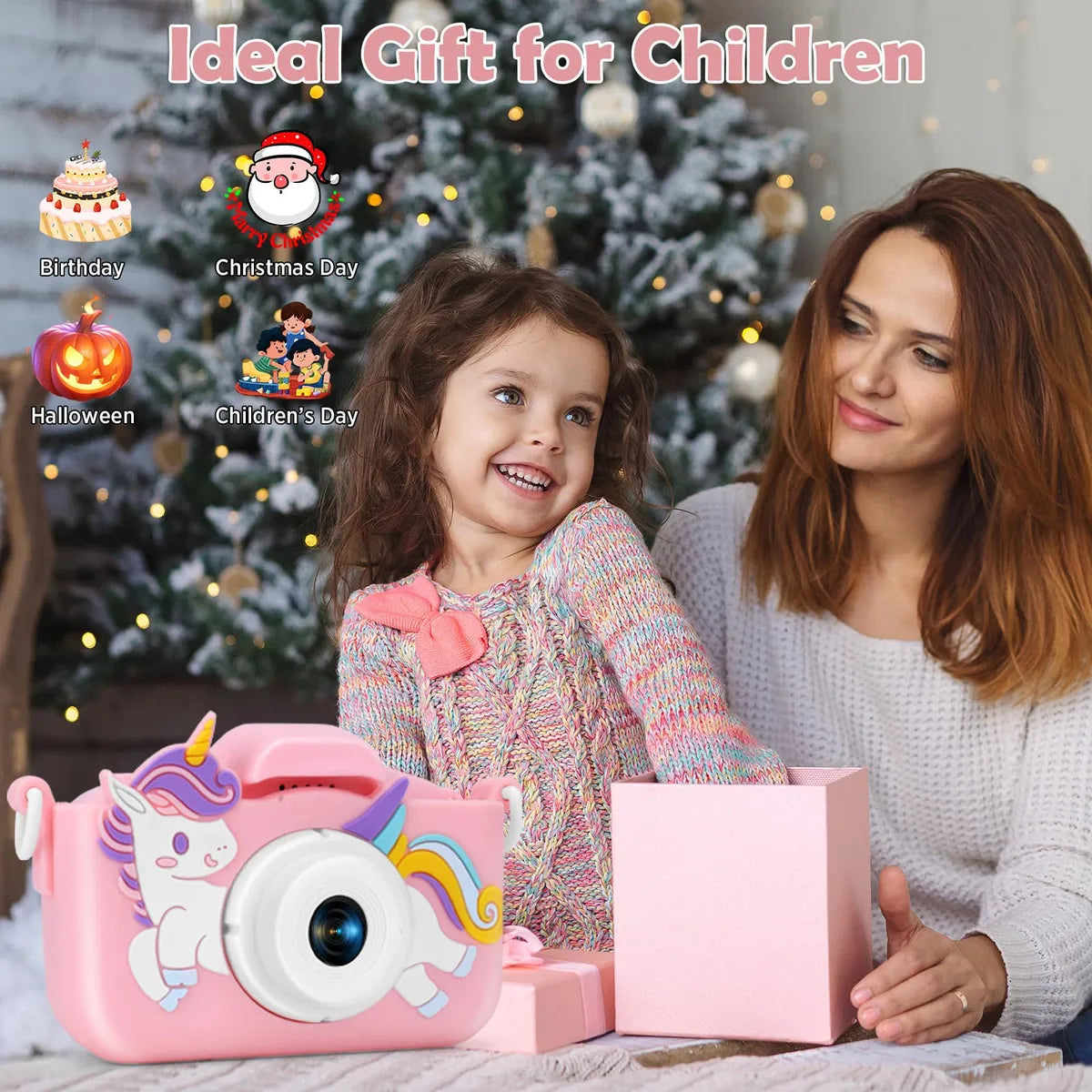 Cámara digital unicornio rosa para niños