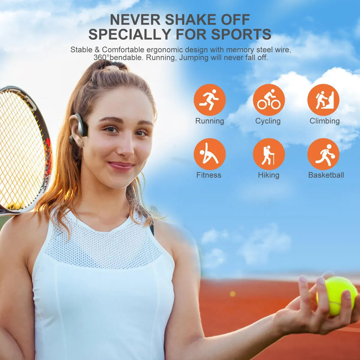 Auriculares de conducción ósea, Bluetooth, IPX6 imperm. (USADO).