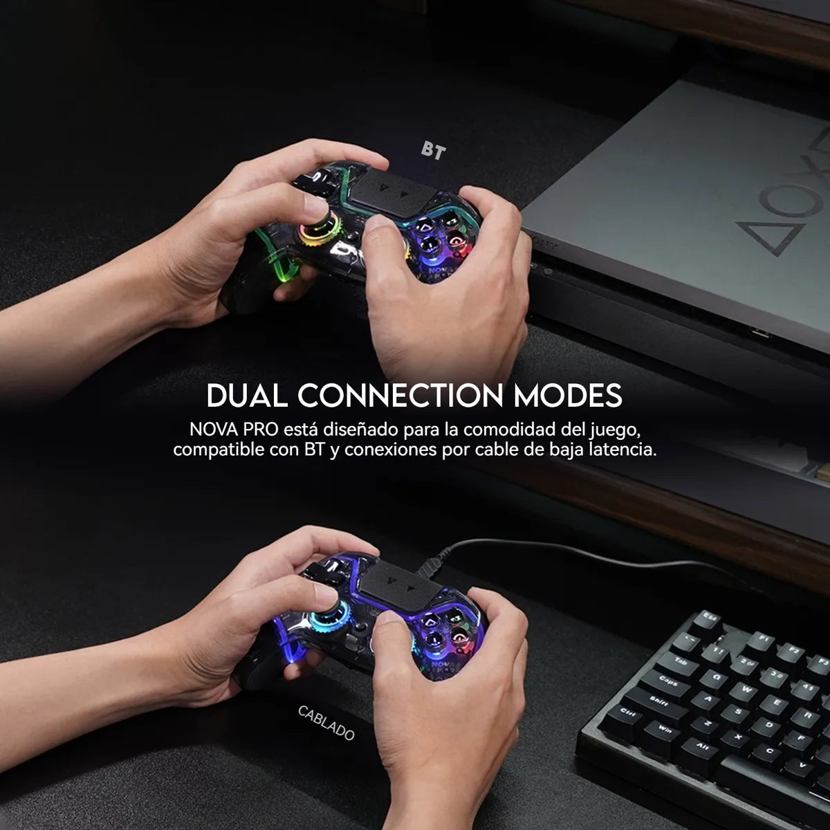 Gamepad inalámbrico NOVA PRO WGP14V2 Atomic negro con luces LED y sticks intercambiables