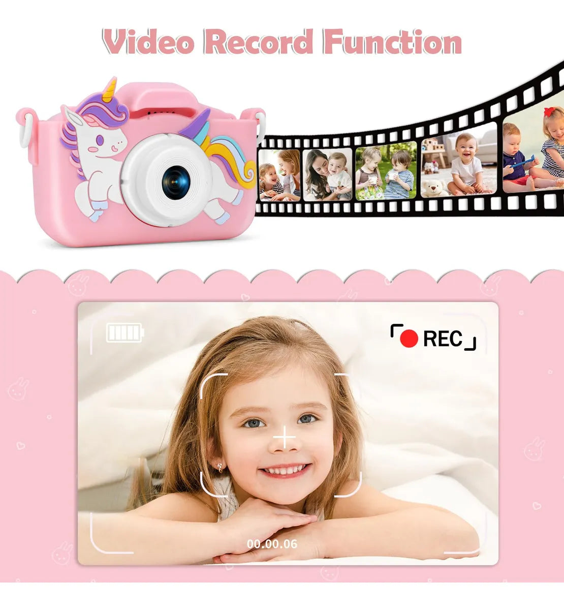 Cámara digital unicornio rosa para niños
