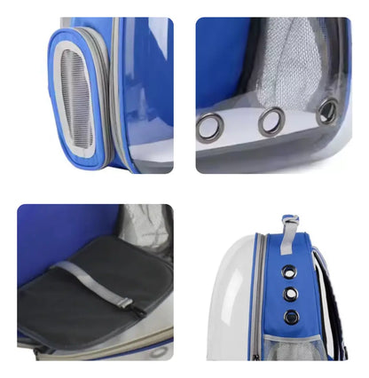 Mochila Transportadora Para Mascotas Cápsula Azul y gris usado