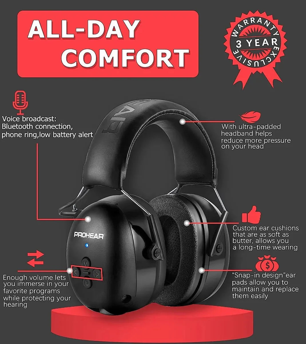 Protector auditivo ProHear EM037 Bluetooth Audifonos