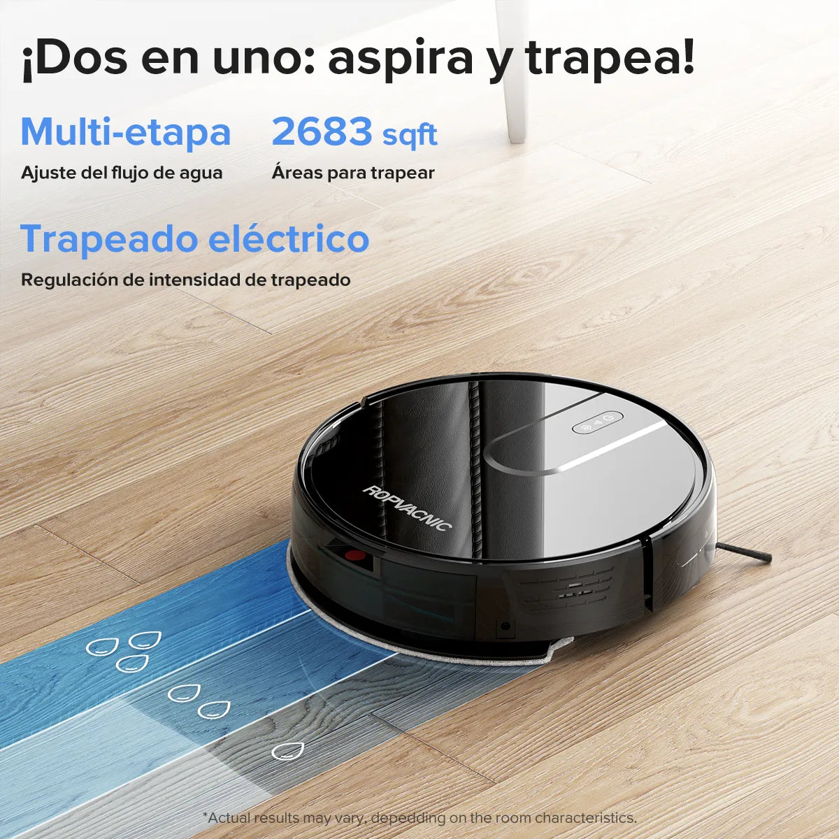 Robot aspirador y fregona, succión de 4000 Pa, (USADO).