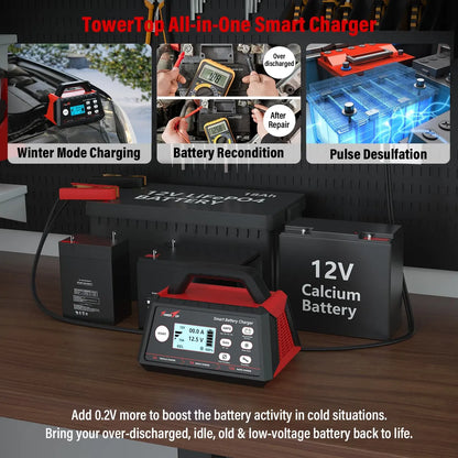 Cargador Batería Auto 2/8/15A Inteligente Arrancador  Tower Top