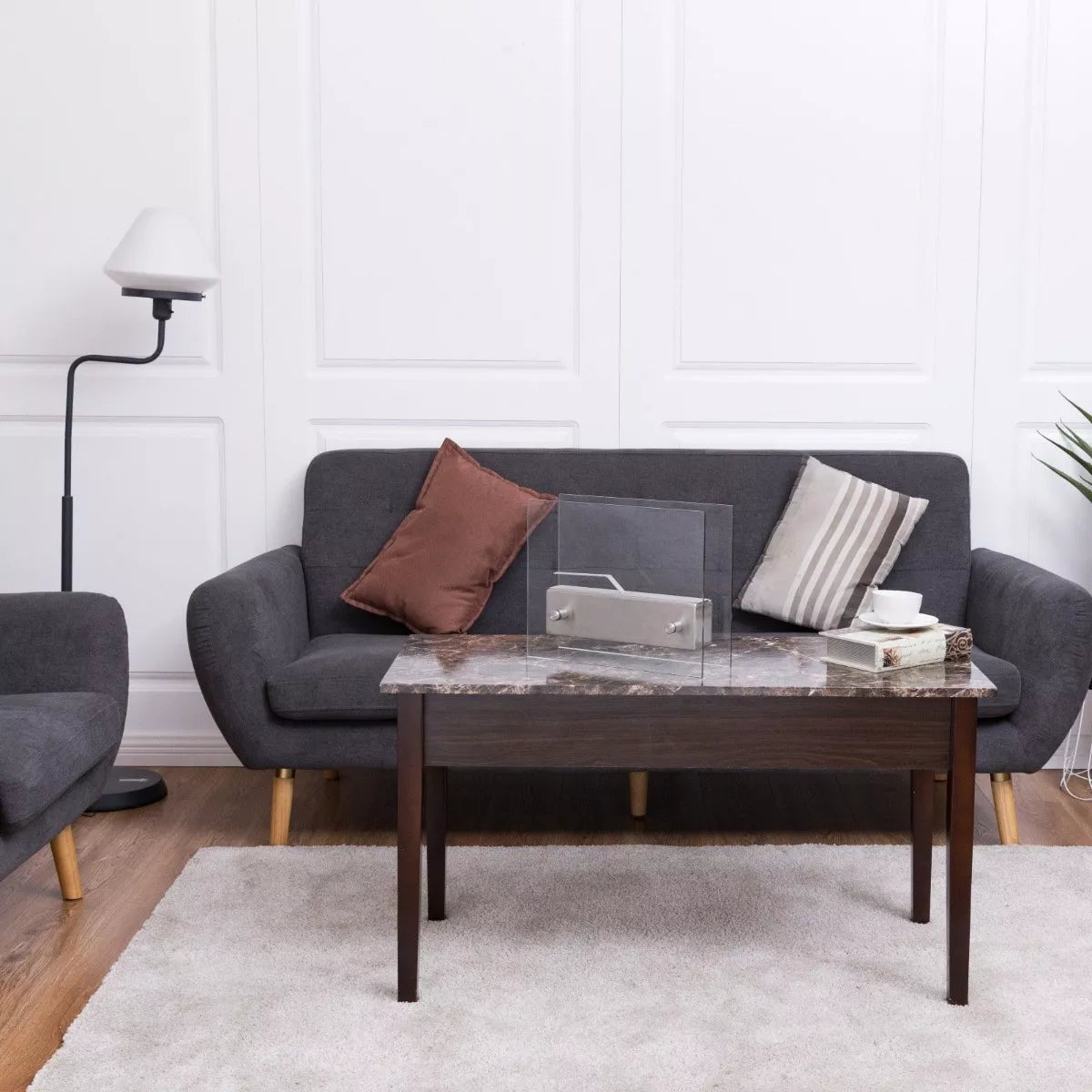 Chimenea Mini  de Bioetanol de cristal y acero para interior. Costway