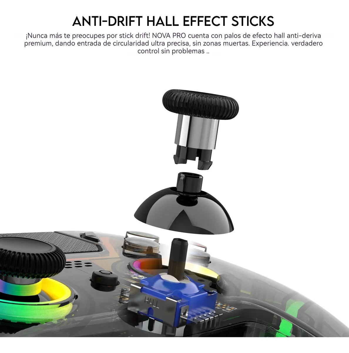 Gamepad inalámbrico NOVA PRO WGP14V2 Atomic negro con luces LED y sticks intercambiables