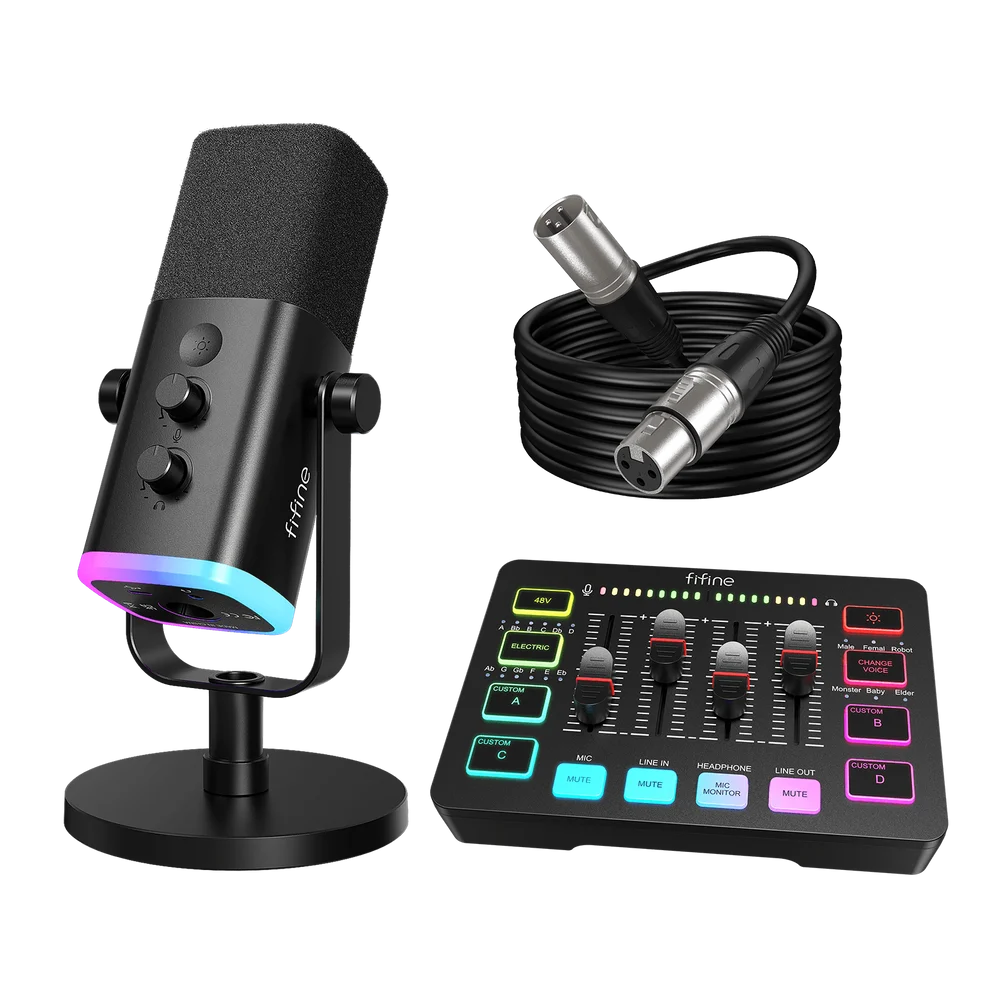 FIFINE AmpliGame KS5 Micrófono AM8 Mezclador SC3 XLR