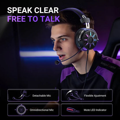 Audífonos Gamer FIFINE AmpliGame H19 RGB Con Cable