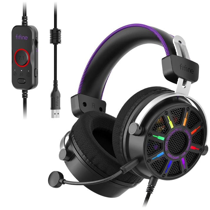 Audífonos Gamer FIFINE AmpliGame H19 RGB Con Cable