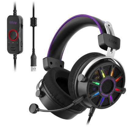Audífonos Gamer FIFINE AmpliGame H19 RGB Con Cable