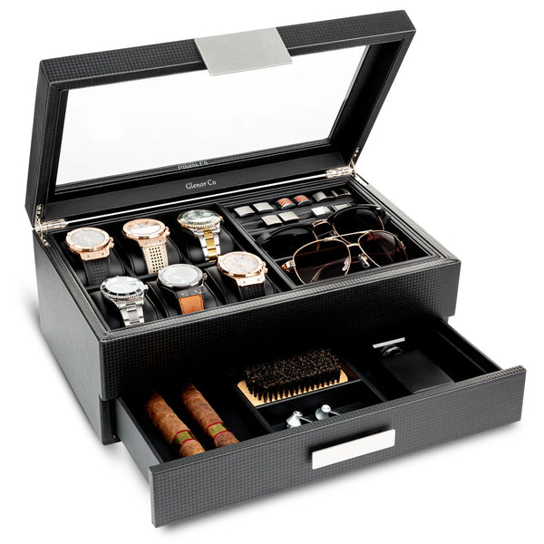 Joyero para hombre Organizador de reloj y accesorios. Con cajón y bandeja de almacenamiento