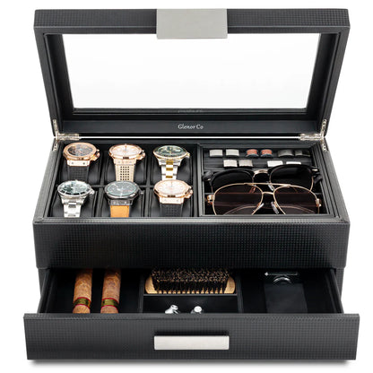 Joyero para hombre Organizador de reloj y accesorios. Con cajón y bandeja de almacenamiento