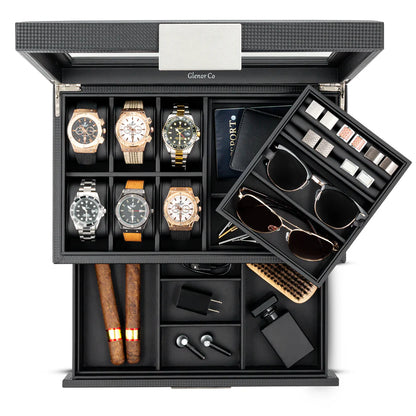 Joyero para hombre Organizador de reloj y accesorios. Con cajón y bandeja de almacenamiento