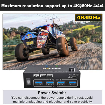 KVM Switch Dual Monitor 4K60Hz USB3.0 Conmutador