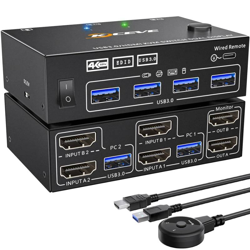 KVM Switch Dual Monitor 4K60Hz USB3.0 Conmutador