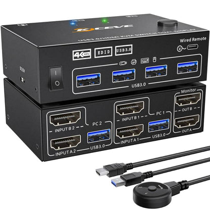 KVM Switch Dual Monitor 4K60Hz USB3.0 Conmutador