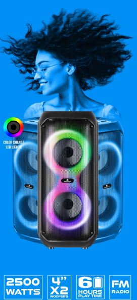 Altavoz Bluetooth, con micrófono y diferentes modos de luz LED.