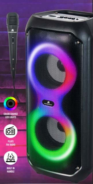 Altavoz Bluetooth, con micrófono y diferentes modos de luz LED.