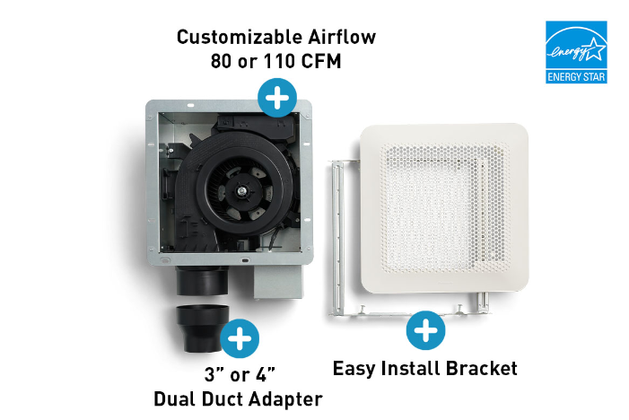 Extractor de aire para baño Panasonic, Pick-A-Flow, sensor de humedad.